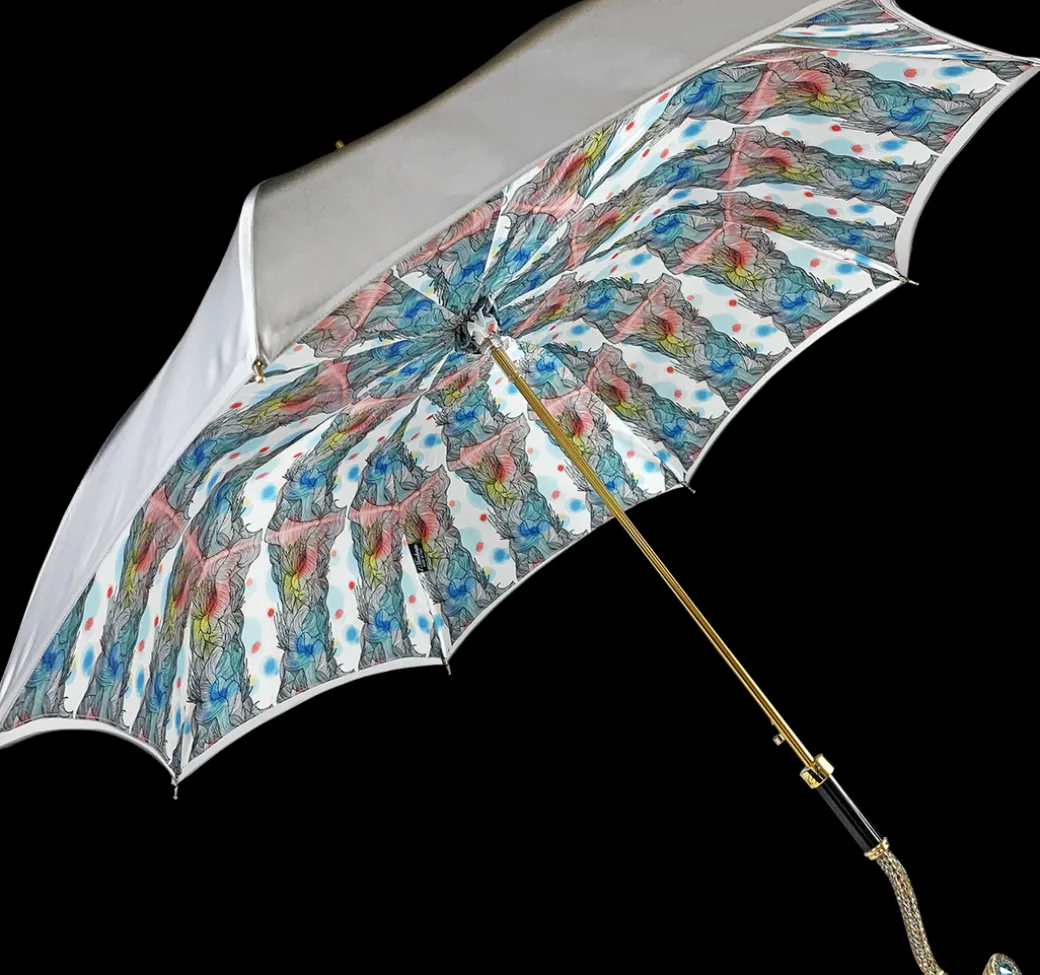 Splendido ombrello grigio con design di anemoni "35fili"