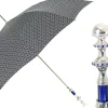 Stylish Grey & Blue Jacquard Umbrella - Silverplated handle