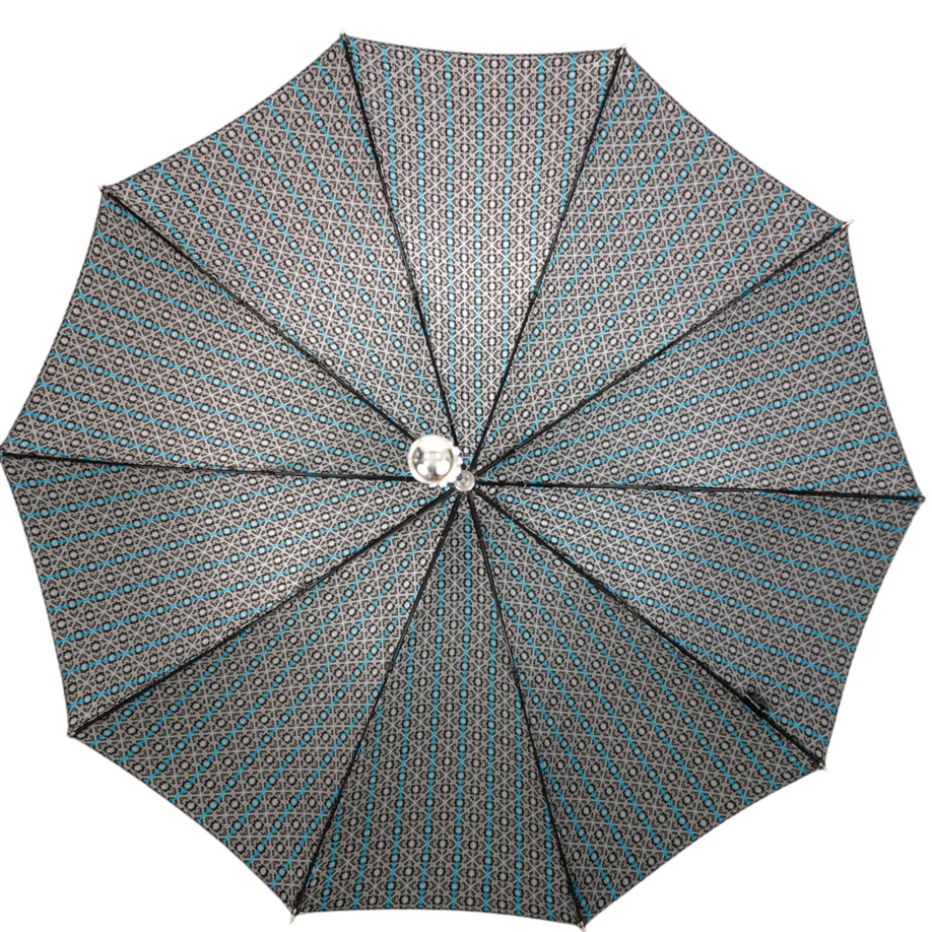 Stylish Grey & Blue Jacquard Umbrella - Silverplated handle
