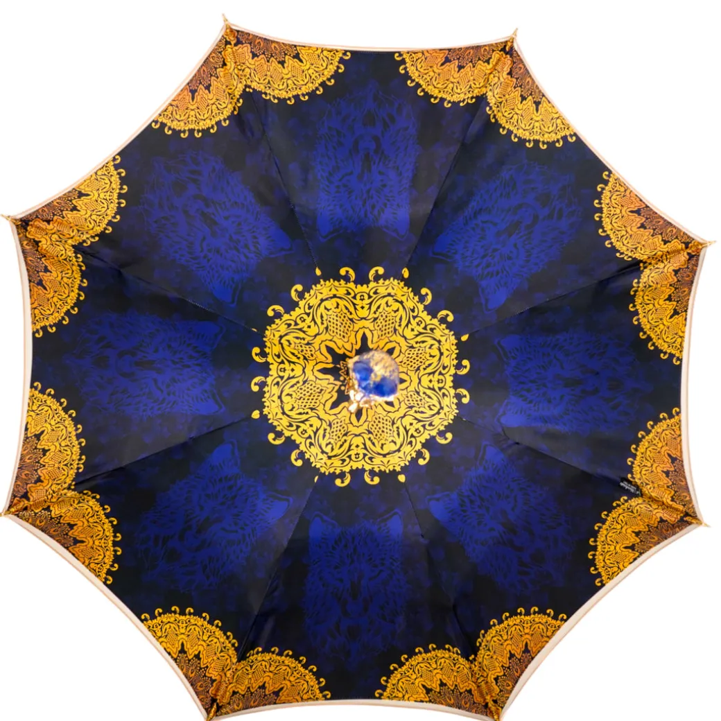 Umbrella with Hand-Painted Golden Wolf