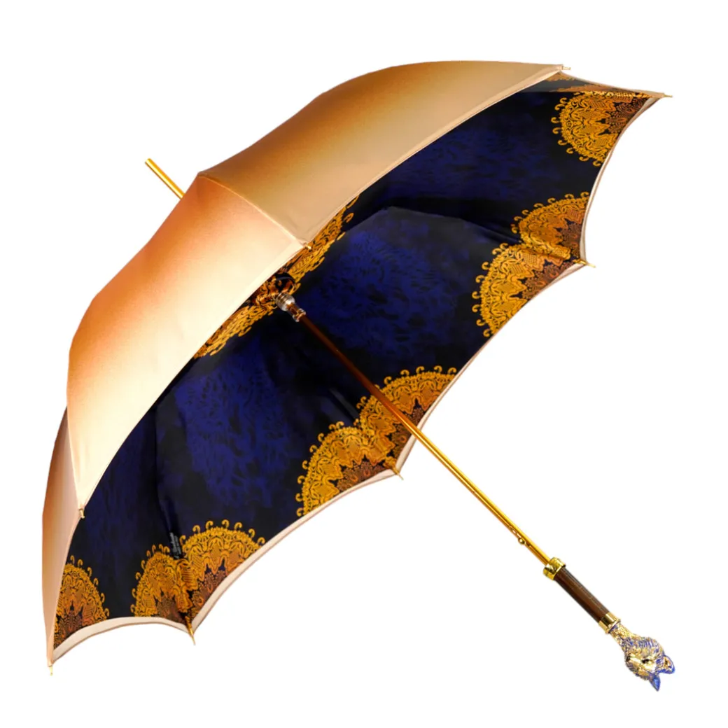 Umbrella with Hand-Painted Golden Wolf