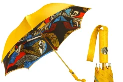 Umbrella with Painted Canvas Style Fabric - Leather handle