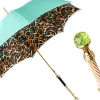 Wild Elegance: Teal Umbrella with Leopard Print and Green Crystal Hand