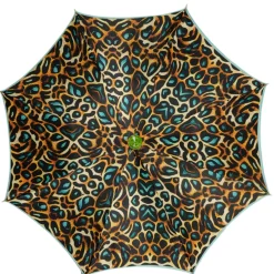 Wild Elegance: Teal Umbrella with Leopard Print and Green Crystal Hand