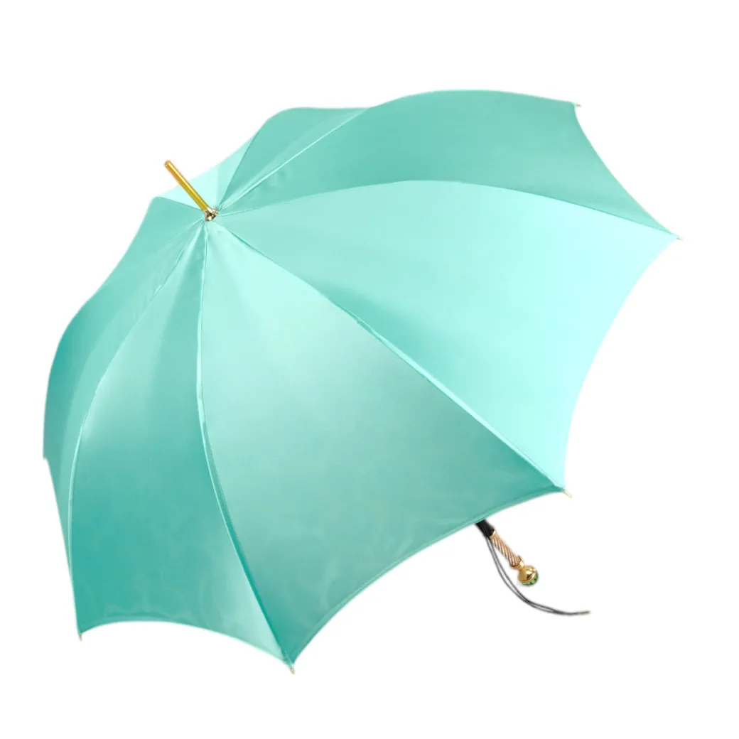 Wild Elegance: Teal Umbrella with Leopard Print and Green Crystal Hand