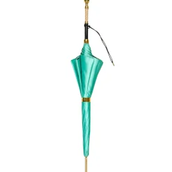 Wild Elegance: Teal Umbrella with Leopard Print and Green Crystal Hand