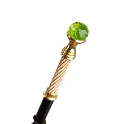 Wild Elegance: Teal Umbrella with Leopard Print and Green Crystal Hand