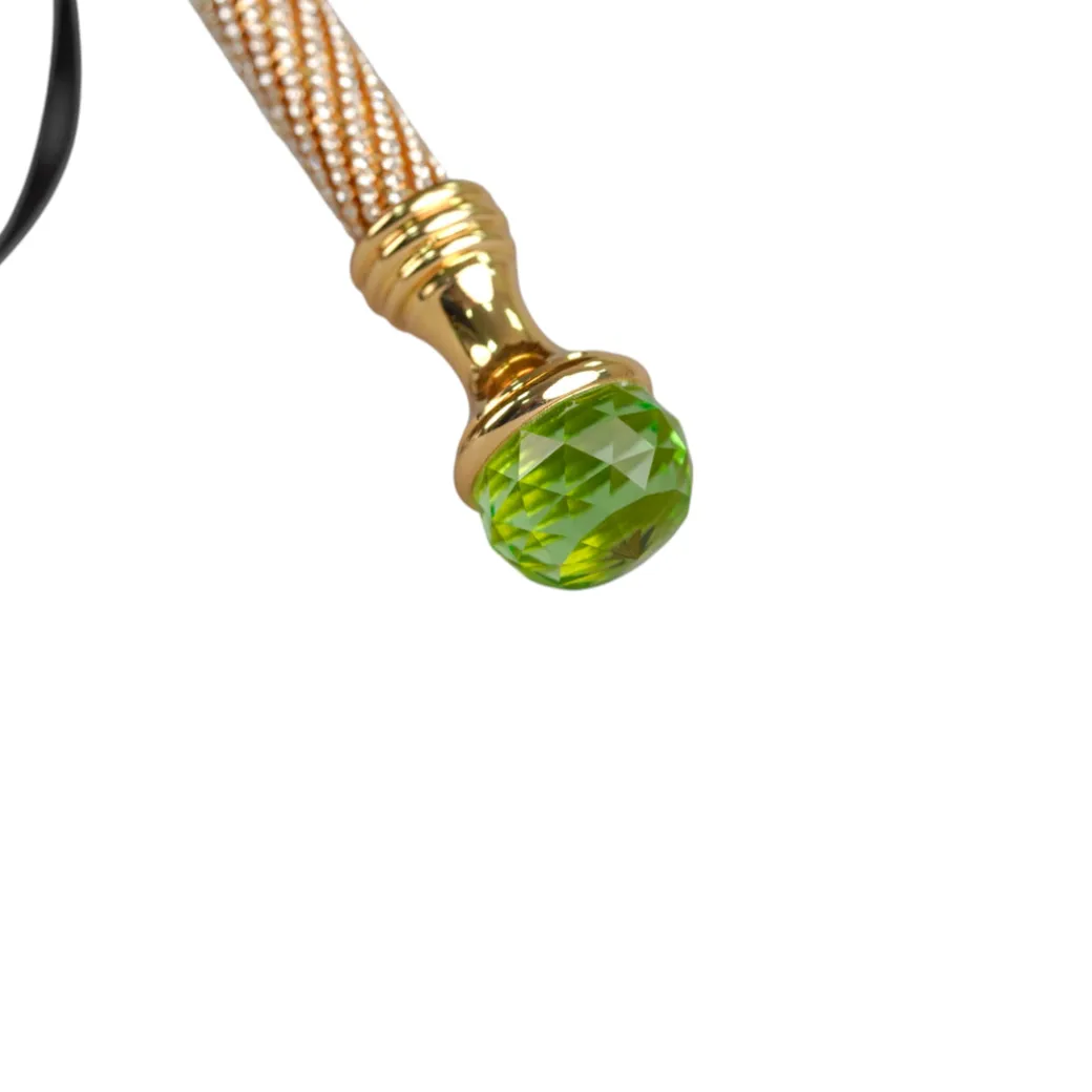 Wild Elegance: Teal Umbrella with Leopard Print and Green Crystal Hand